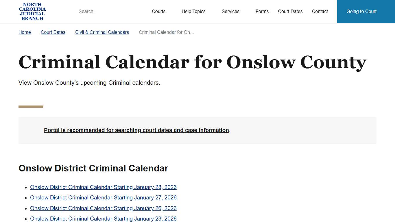 NC Judicial Branch Civil and Criminal Calendars